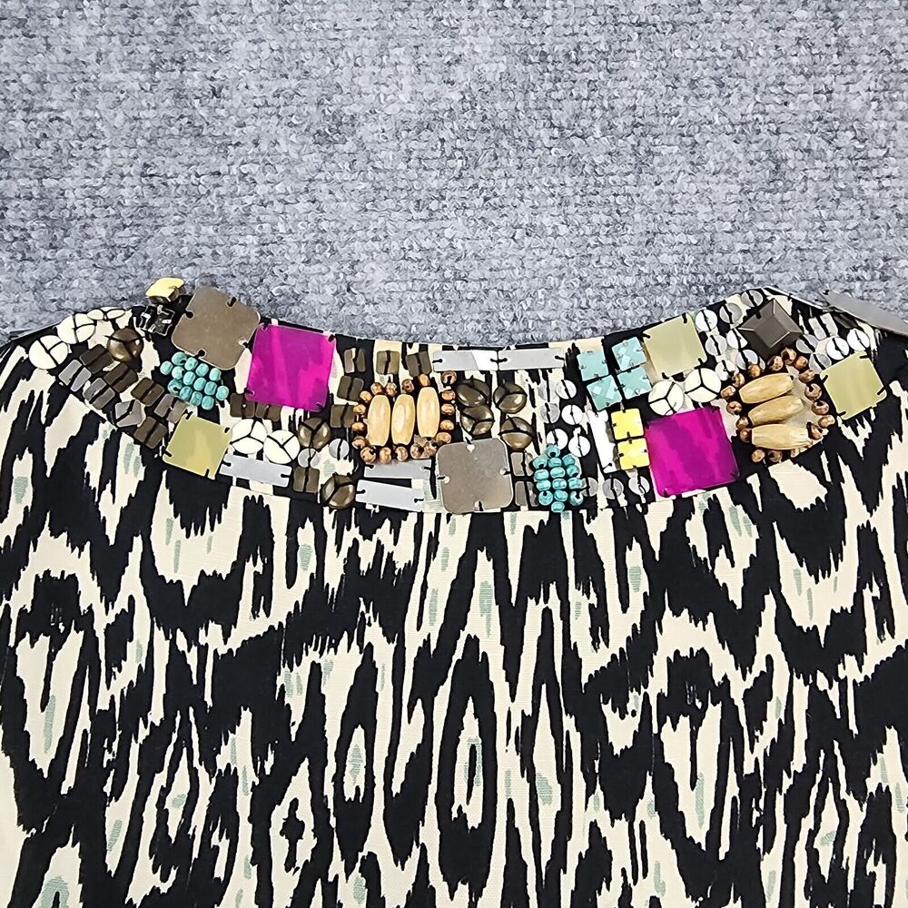 Nanette Lepore Jacket Womens 4 Black White Tribal Linen Blend 3/4 Sleeve Gems - Picture 9 of 16